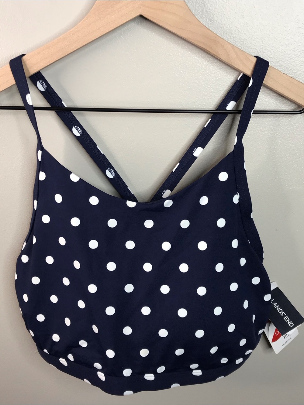 Lands’ End Navy Polka Dot High Neck Swim Top size 12
